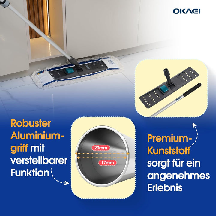 OKAEI Mop Set: Klapphalter mit Aluminium-Teleskopstiel – Verstellbar von 80 bis 145 cm – Robuster Mo