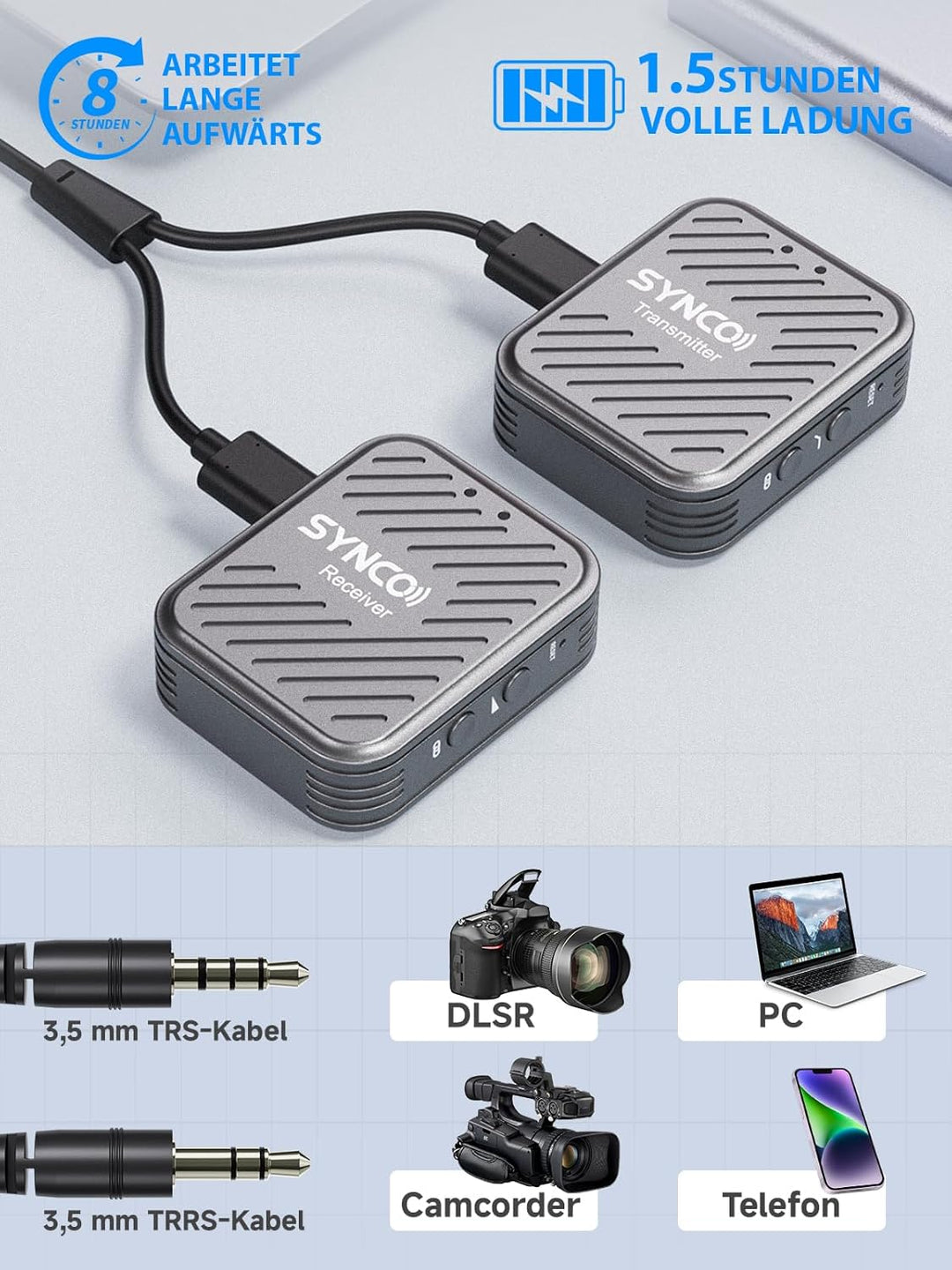 SYNCO Lavalier Funkmikrofon G1(A1), 2,4GHz Kabellos Ansteckmikrofon System, Wireless Microphone Mics