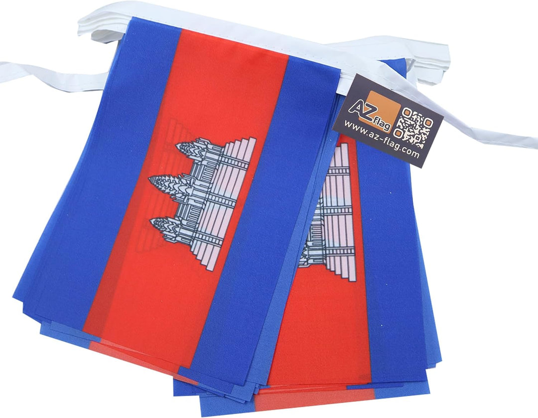 AZ FLAG FAHNENKETTE KAMBODSCHA 12 Meter mit 20 flaggen 45x30cm- KAMBODSCHANISCHE Girlande Flaggenket