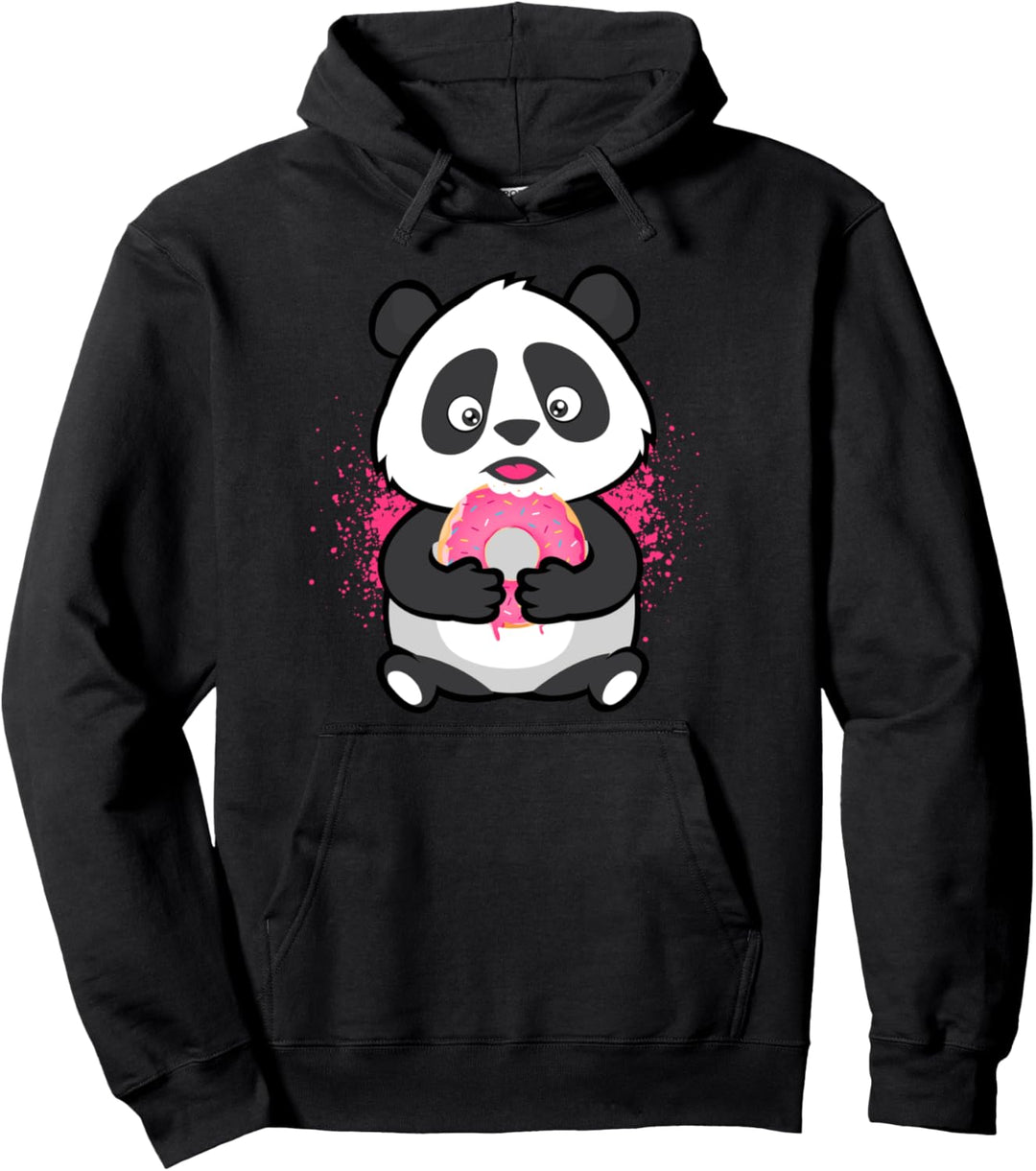 Süsser Panda mit Donut Pandabär Naschen Süssigkeiten Tiere Pullover Hoodie