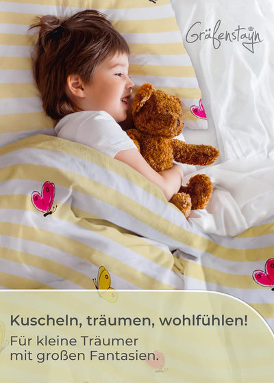 Gräfenstayn® 2-tlg. Kinderbettwäsche Set mit Tiermotiv und integriertem Reissverschluss - aus 100% B