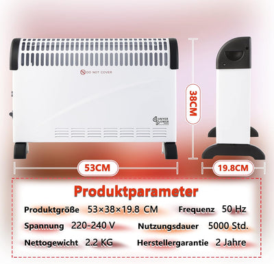 DONYER POWER Konvektor-Heizkörper 2000W Raumheizung mit Einstellbarem Thermostat Nicht Vorjähriges I