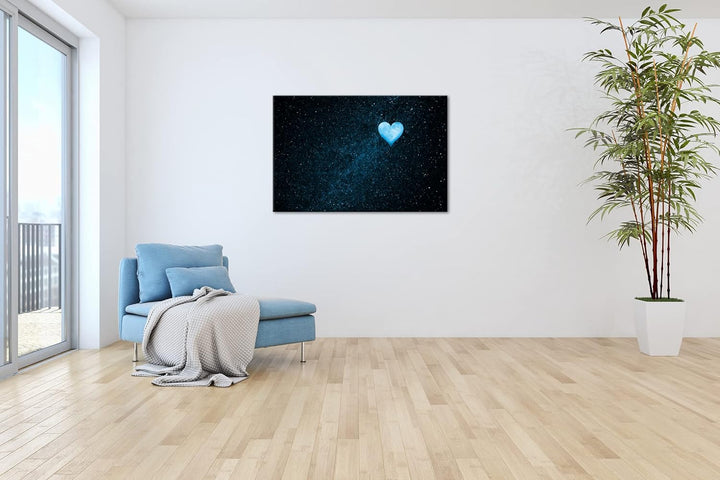 deyoli Mond als Herzform Format 80x60 Effekt: Monocrome Blau als Leinwandbild, Motiv fertig gerahmt