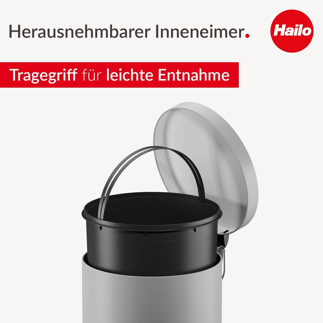 Hailo Selekta runder Tretmülleimer mit Soft Close Deckel - 30L Fassungsvermögen - herausnehmbarer In