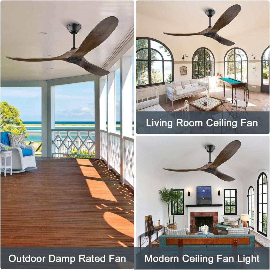 Deckenventilator im Freien, holz deckenventilator ohne beleuchtung, 132cm Deckenventilator mit Fernb