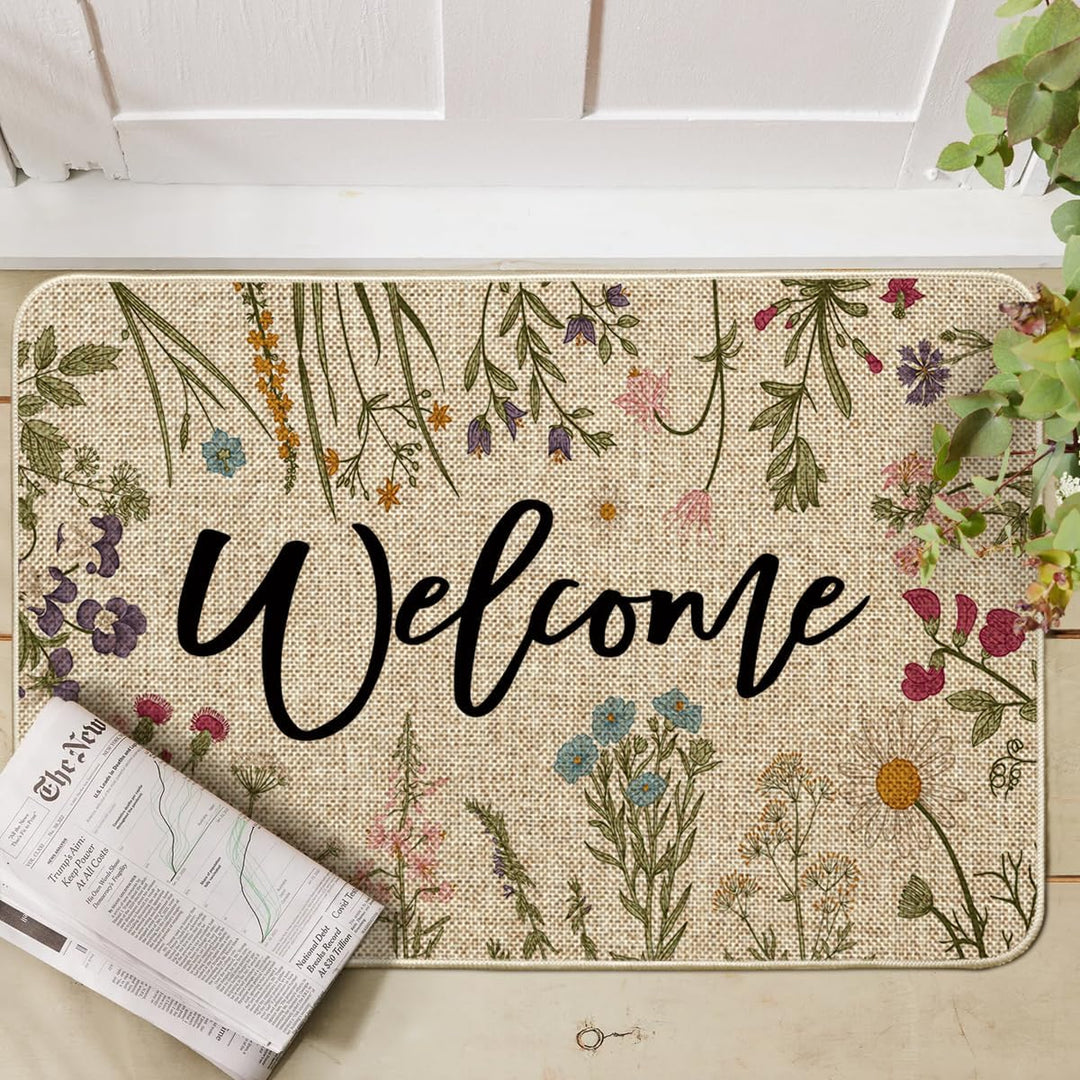 Artoid Mode Welcome Antike Kräuter Wilde Blumen Frühling Fussmatte, Hause Dekoration Küche Teppich B