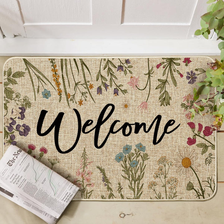 Artoid Mode Welcome Antike Kräuter Wilde Blumen Frühling Fussmatte, Hause Dekoration Küche Teppich B