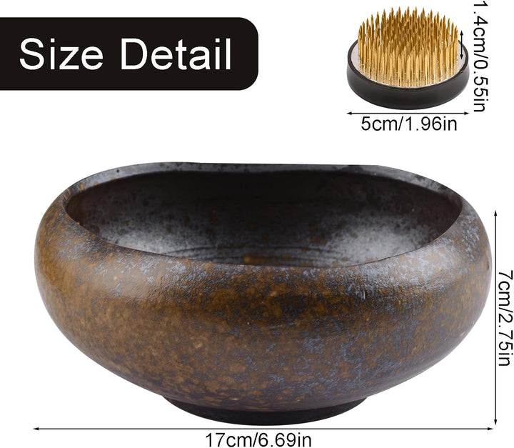 CRAFFANCY Blumenarrangement-Set, lila Ton-Keramik-Übertopf mit 5 cm Kenzan-Blumen-Frosch-Töpferware,