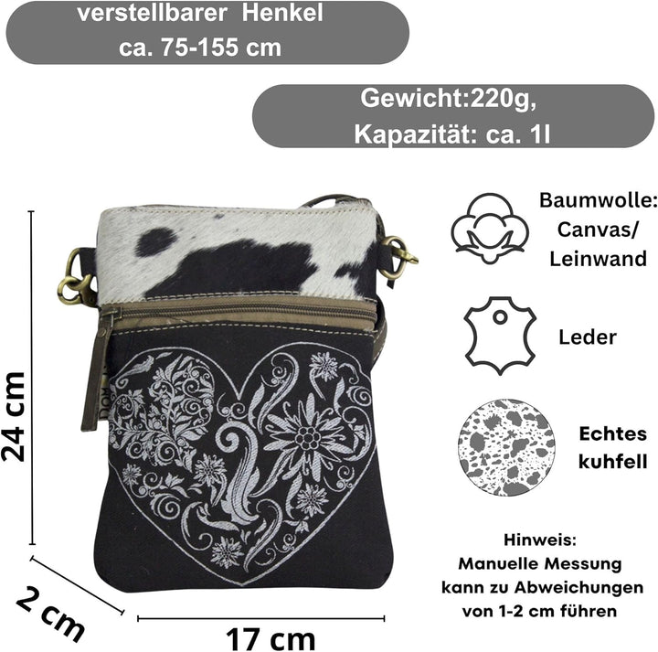 Domelo klein Trachtentasche. Canvas Umhängetasche. Damen Oktoberfest Tasche. Dirndltasche. Schwarze