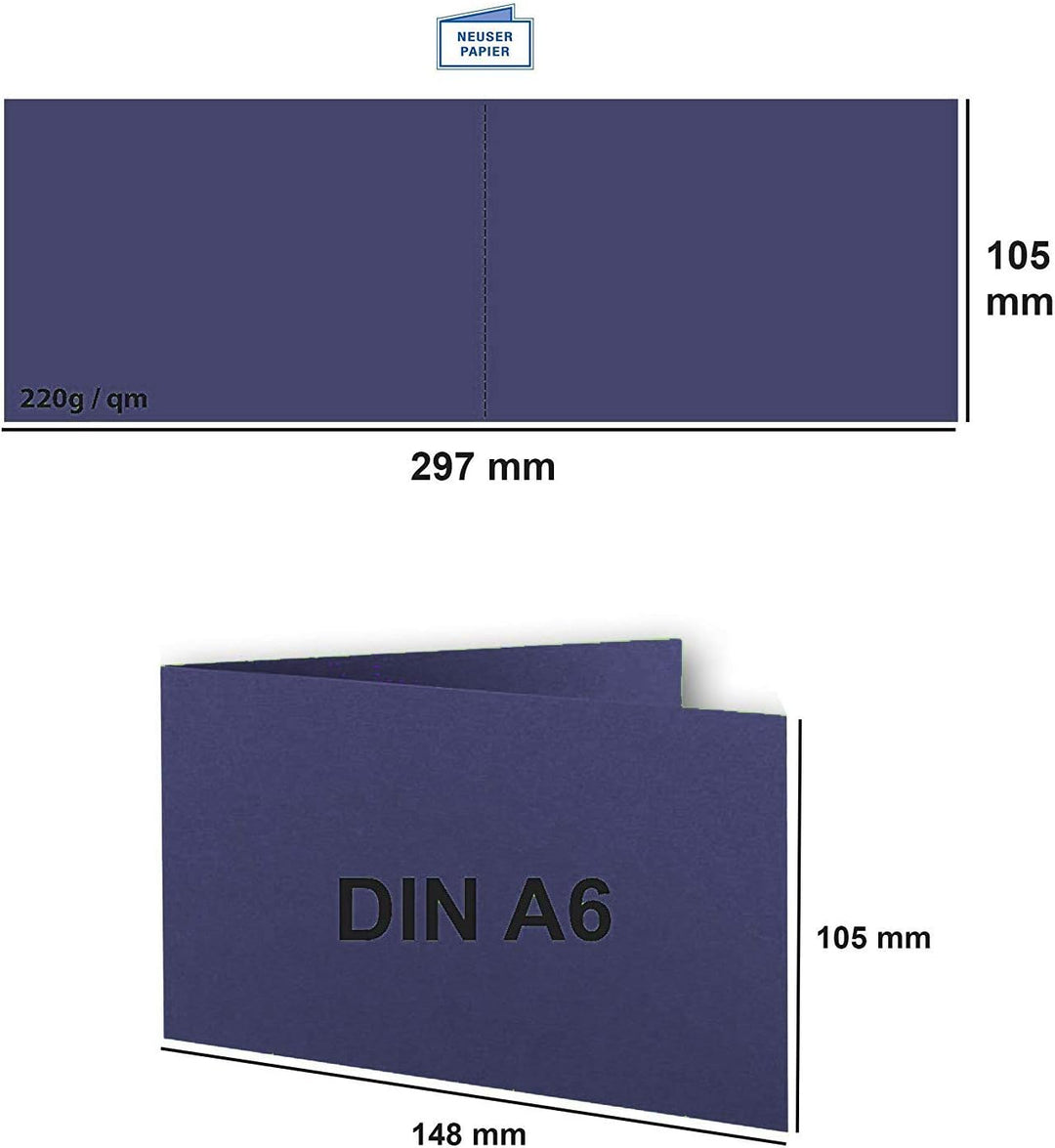 50x Falt-Karten DIN A6 Langdoppel-Karten - Dunkel-Blau - Nachtblau -10,5 x 14,8 cm - blanko quer-dop