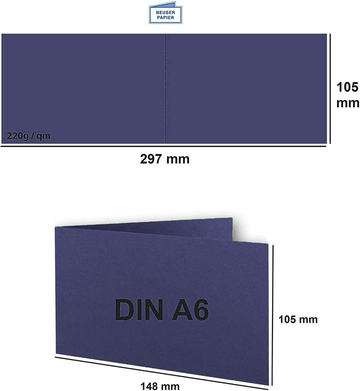 50x Falt-Karten DIN A6 Langdoppel-Karten - Dunkel-Blau - Nachtblau -10,5 x 14,8 cm - blanko quer-dop