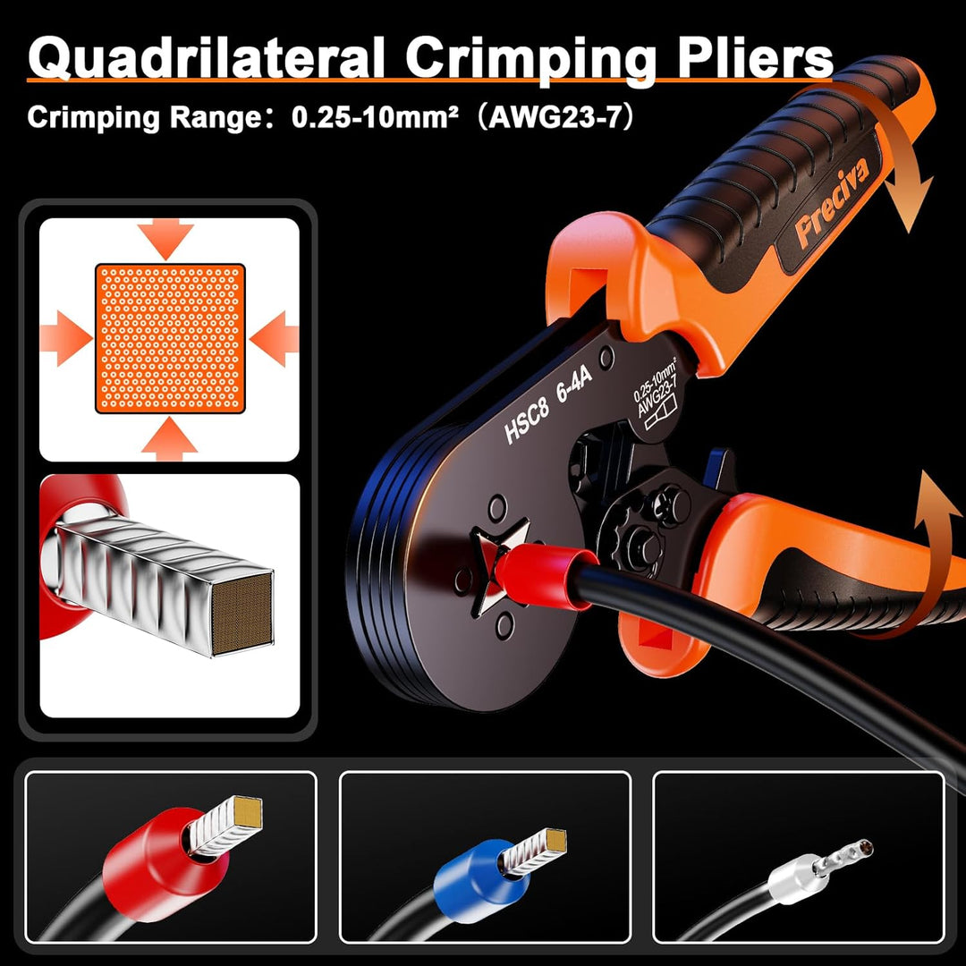 Preciva Crimpzange Set Aderendhülsen Set für 0,25-10 mm² mit 1280 Stück Aderendhülsen, Crimpzangen,