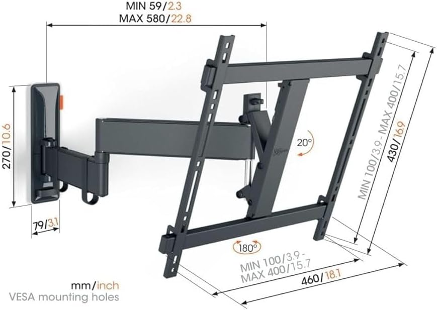 Vogel's TVM 3447 – Überlegte, Schwenkbare und Neigbare TV-Wandhalterung für 32-65 Zoll Fernseher, Ma