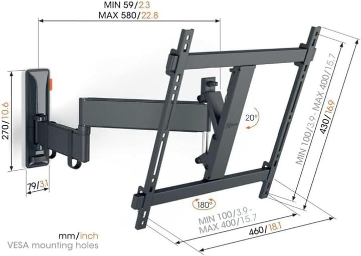 Vogel's TVM 3447 – Überlegte, Schwenkbare und Neigbare TV-Wandhalterung für 32-65 Zoll Fernseher, Ma