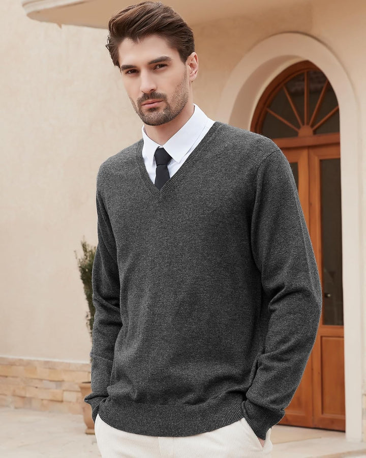 Kallspin Herren Strickpullover aus Wollmischung V-Ausschnitt Langarm Comfort Fit Pullover XL Grau, X