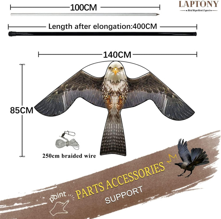 Laptony Bird Scarer Flying Kite Crops Farm Protector Bird Hawk Flying Kite mit 4 m Teleskopstange (S