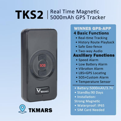 TKS2 Auto GPS-Tracker 5000mah, APP & Webplattform ohne ABO, Magnetisch Echtzeit Ortungsgerät mit SOS