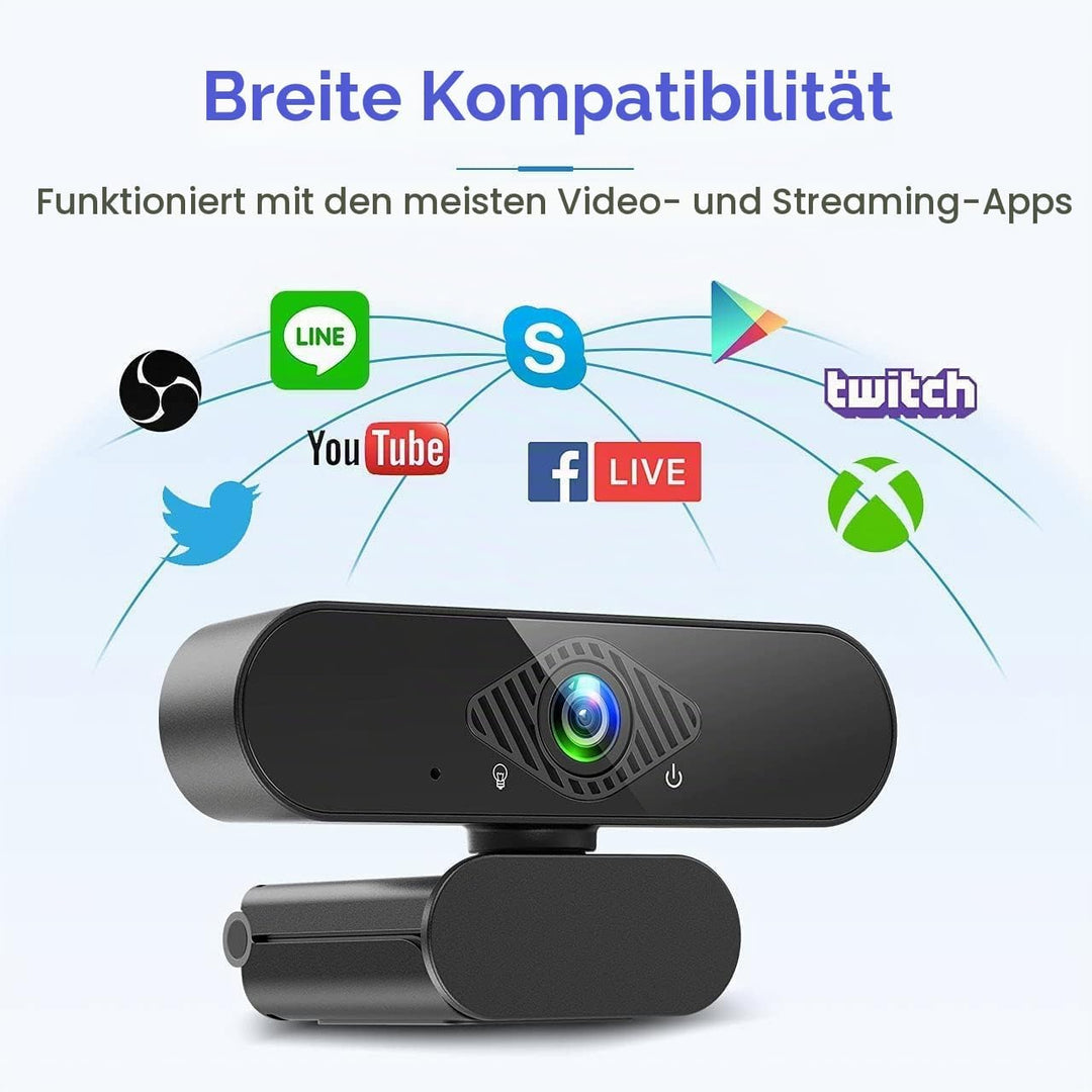 Webcam mit Mikrofon, 1080P Web PC Kamera mit 120° Blickfeld, Belichtungskorrektur und Drehbarem Clip