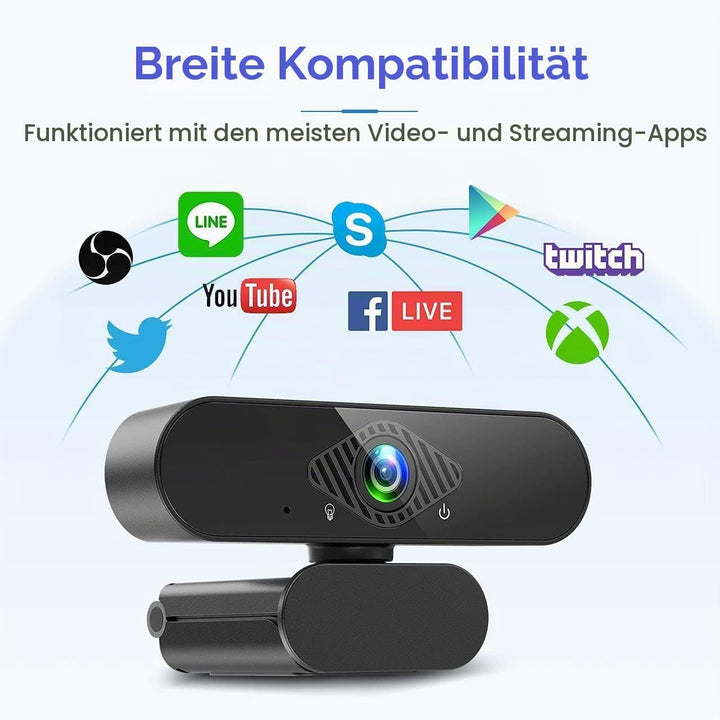 Webcam mit Mikrofon, 1080P Web PC Kamera mit 120° Blickfeld, Belichtungskorrektur und Drehbarem Clip