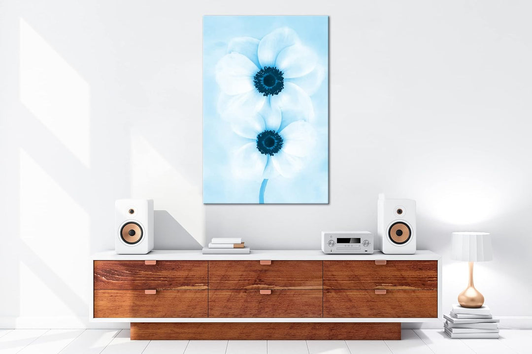 deyoli malerische weisse Blumen Format 80x60 Effekt: Monocrome Blau als Leinwandbild, Motiv fertig g