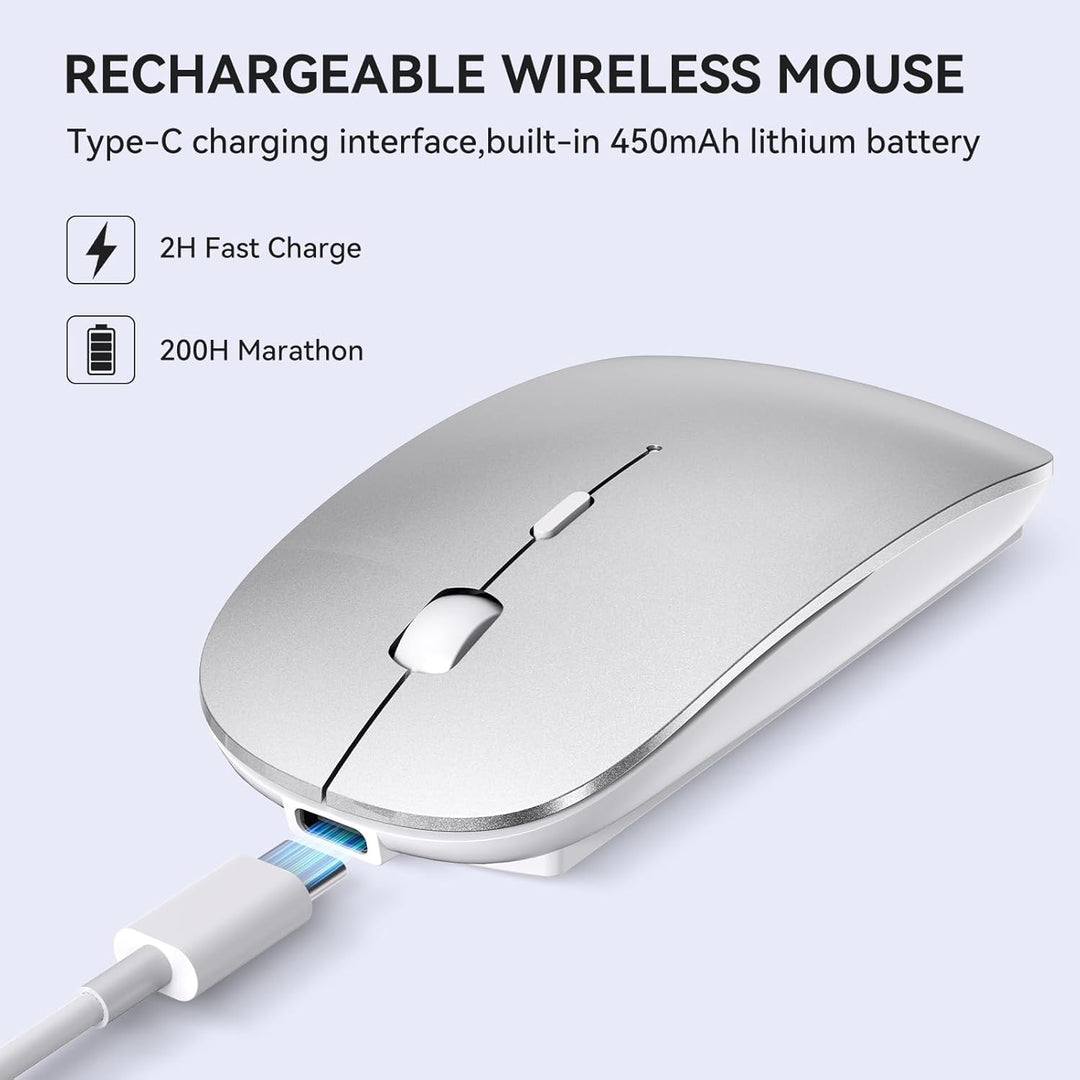 RaceGT Maus Kabellos USB-C & USB-A, Mouse Aufladbar 2,4GHz Leise klick 3 Adjustable DPI Level mit 4