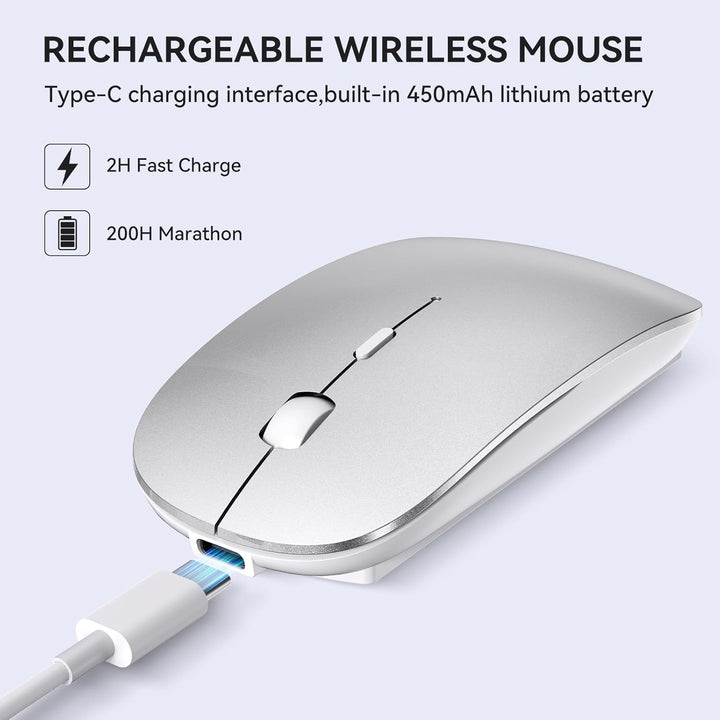 RaceGT Maus Kabellos USB-C & USB-A, Mouse Aufladbar 2,4GHz Leise klick 3 Adjustable DPI Level mit 4