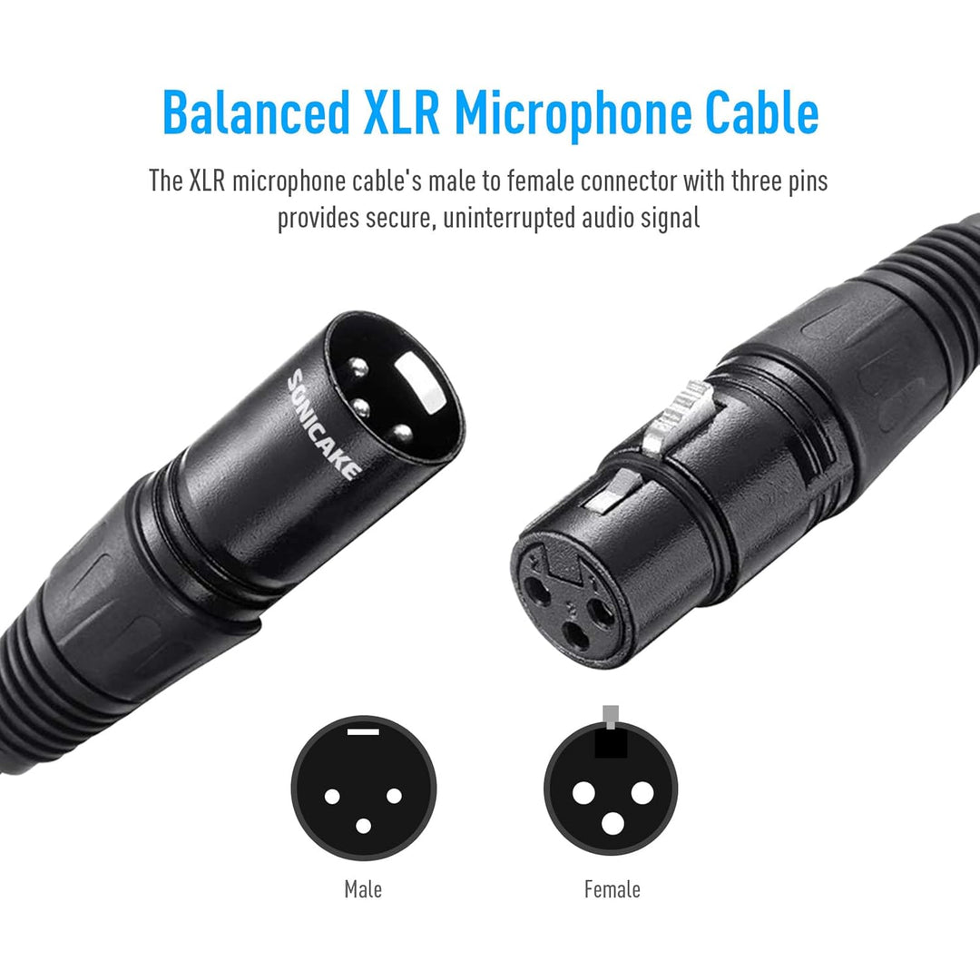SONICAKE XLR Mikrofonkabel Stecker auf Busche 3-polig Nylon geflochten XLR Kabel Schwarz (2M 2 Stück