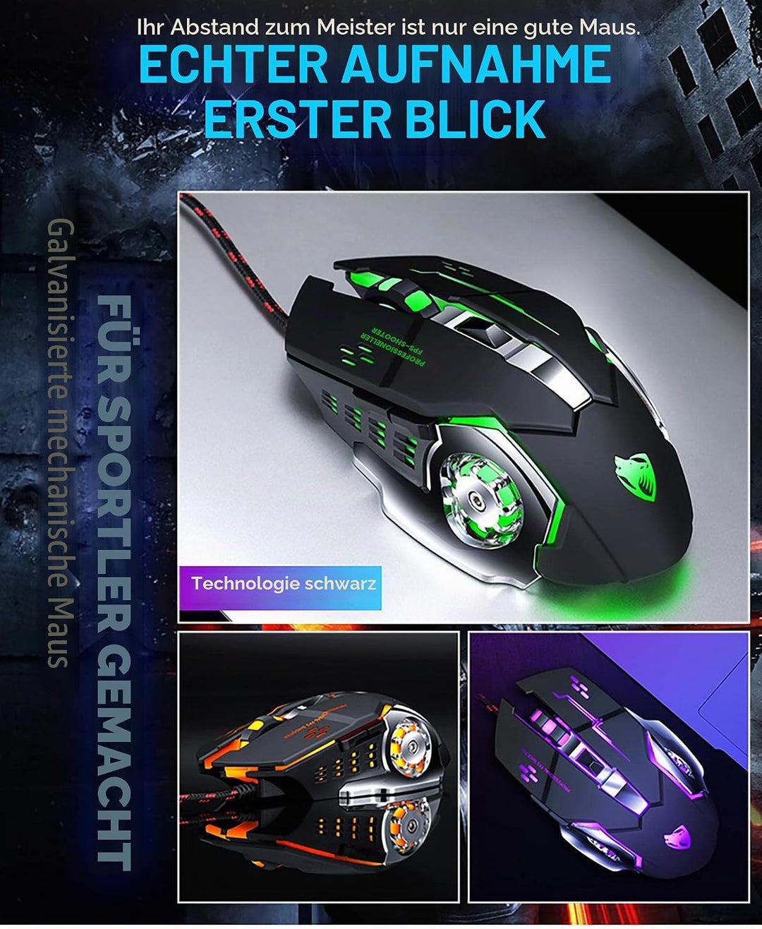 ✅ MOUSE GAMING RGB LED Programmierbare Präzises Metall verkabelt 6 Tasten ergonomisch beleuchtete La