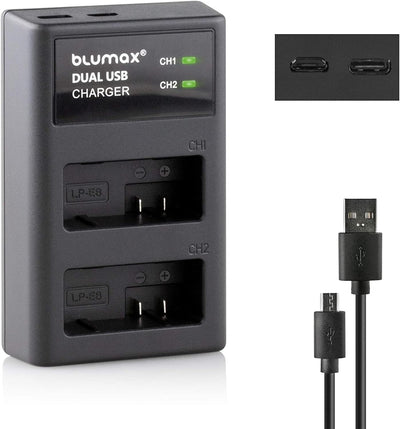 Blumax 2X Akku ersetzt Panasonic DMW-BLC12 / DMW-BLC12-E 1100mAh + USB Dual-Ladegerät USB | kompatib
