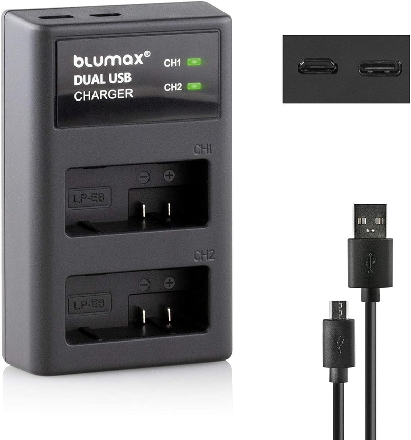 Blumax 2X Akku ersetzt Panasonic DMW-BLC12 / DMW-BLC12-E 1100mAh + USB Dual-Ladegerät USB | kompatib