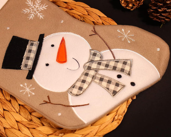 Varsany Premium Weihnachtsstrumpf mit grauem Schneemann-Design, personalisierbarer Name in Strass, W
