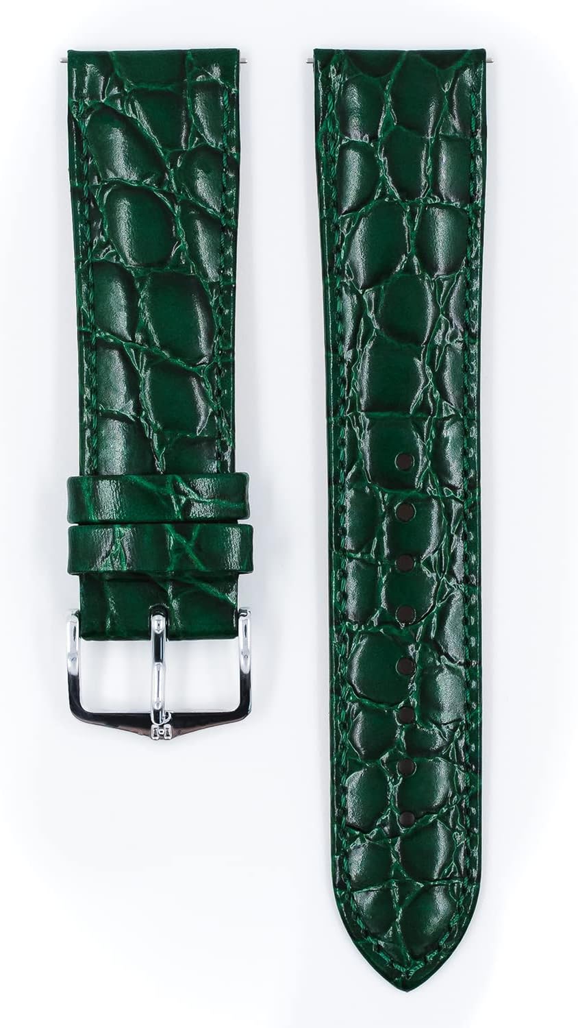 HIRSCH Uhren-Armband Crocograin - Uhr-Band aus glänzendem Kalbs-Leder mit Krokodil-Prägung - 12 bis