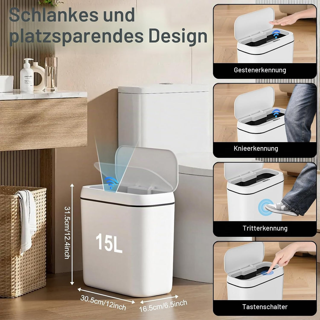 Sensor Mülleimer mit Sensor 15L Leise USB Elektrischer Mülleimer Sensors Wasserdicht Mülleimers Elek