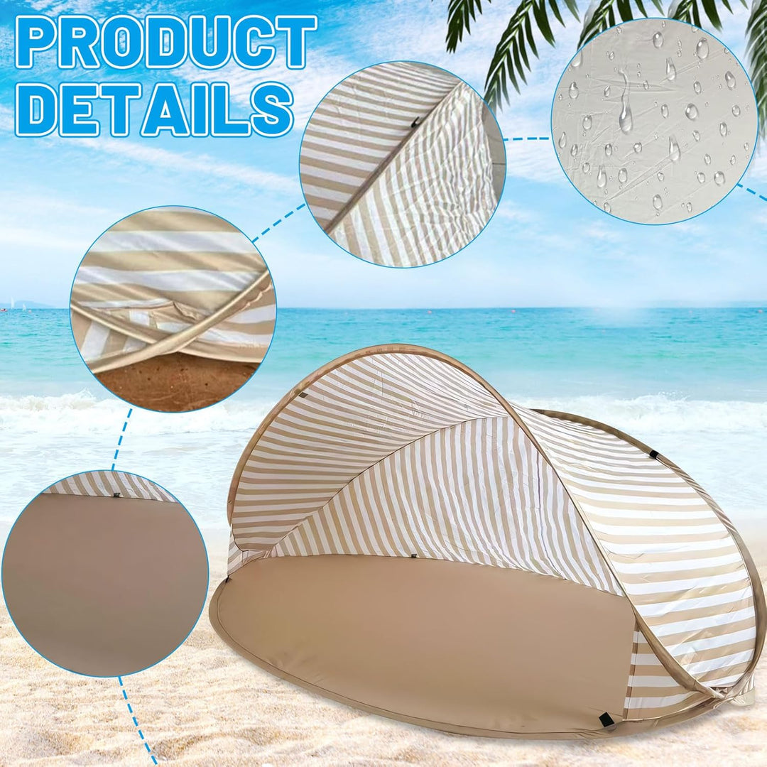 Strandmuschel Pop Up 3-4 Personen, Strandzelt Strand Zelt mit UV-Schutz, Tragbarer Automatisches Win