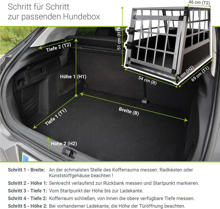 Juskys Alu Hundetransportbox M - 69x54x51 cm - Auto Hundebox robust & pflegeleicht - Gittertür versc