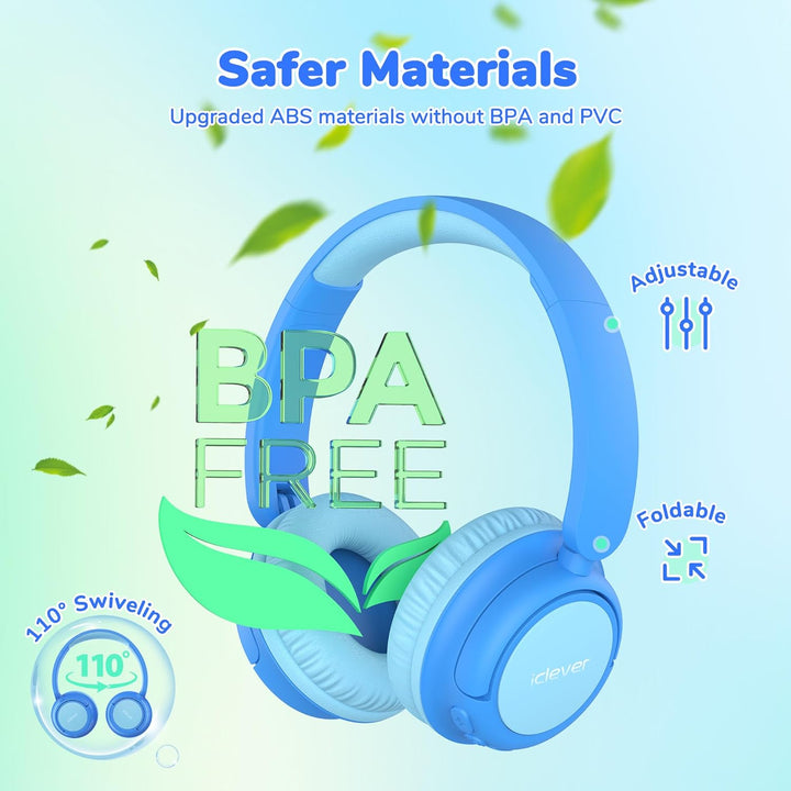 iClever Bluetooth Kopfhörer Kinder, 60 Std Akku, 74/85 dBA Lautstärkebegrenzung, Stereo-Sound, Typ-C