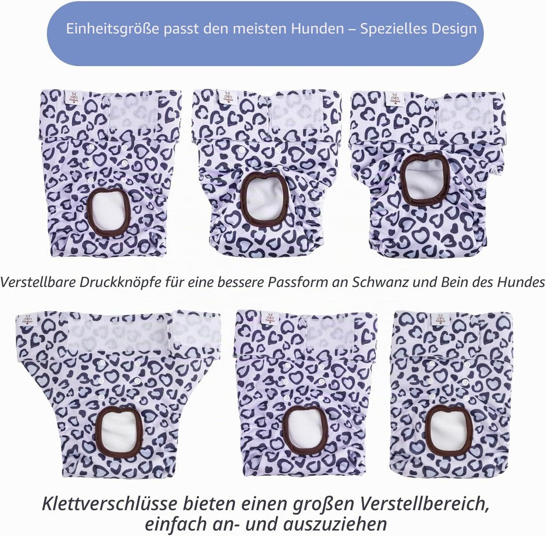 CuteBone 3 Stück Leopard Wiederverwendbare Hundewindeln, Hochsaugfähige Premium-Windeln für Hündchen