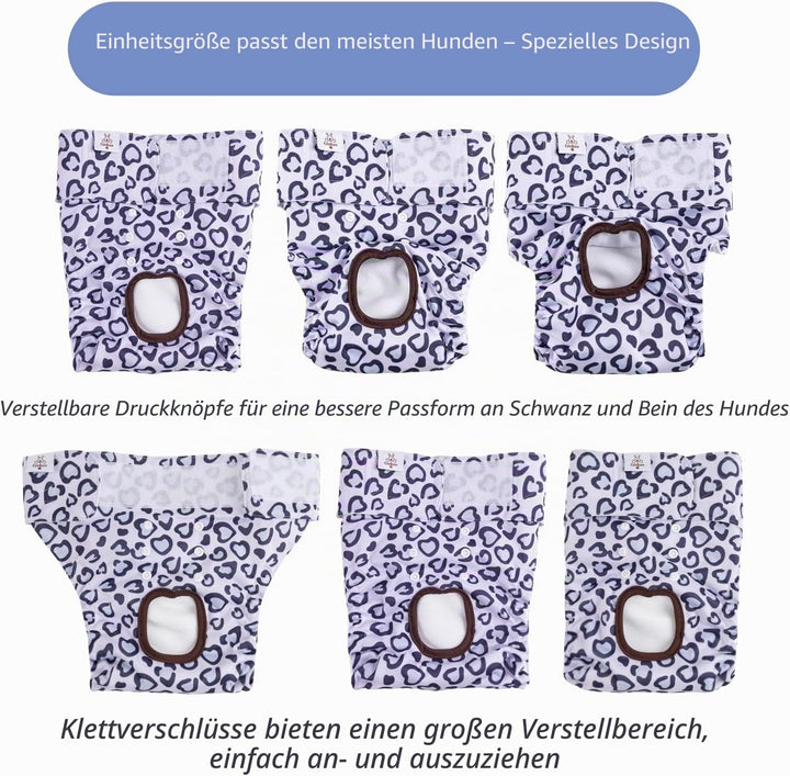 CuteBone 3 Stück Leopard Wiederverwendbare Hundewindeln, Hochsaugfähige Premium-Windeln für Hündchen