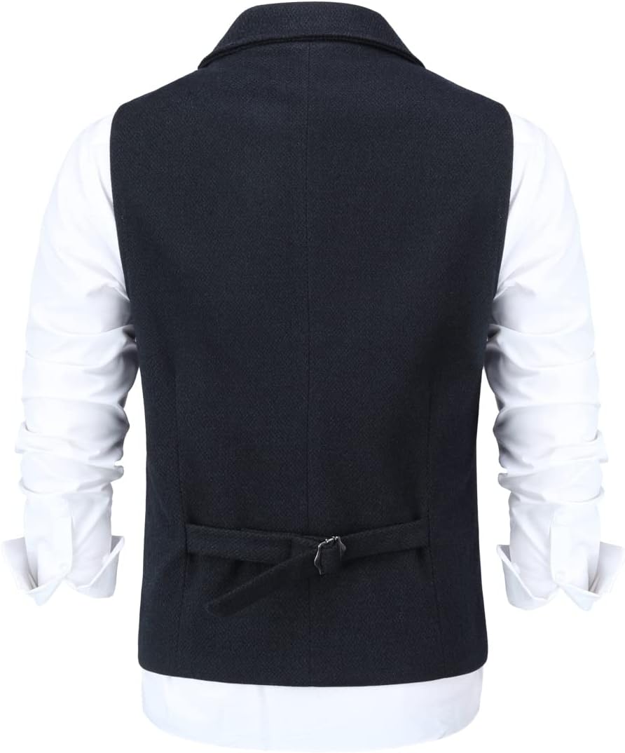 Allthemen Herren Weste Revers Tweed Wolle Anzugweste Formale Regular Fit Herrenweste Retro Business