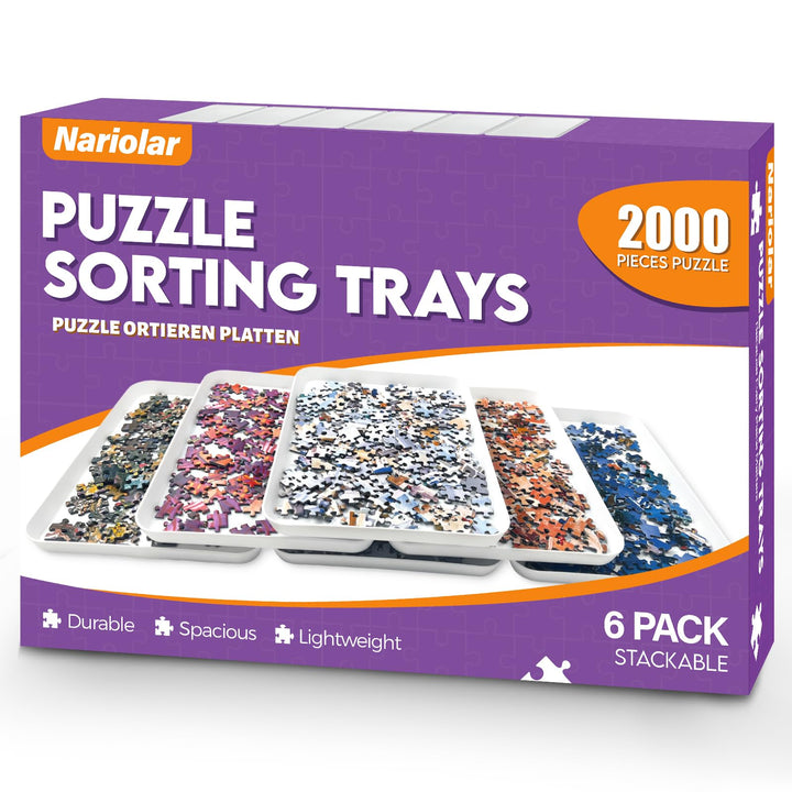 Nariolar 21,0 x 29,2 cm Stapelbare Puzzle Sortierschalen, 6 Weisse Puzzle Sortierer für bis zu 1000/