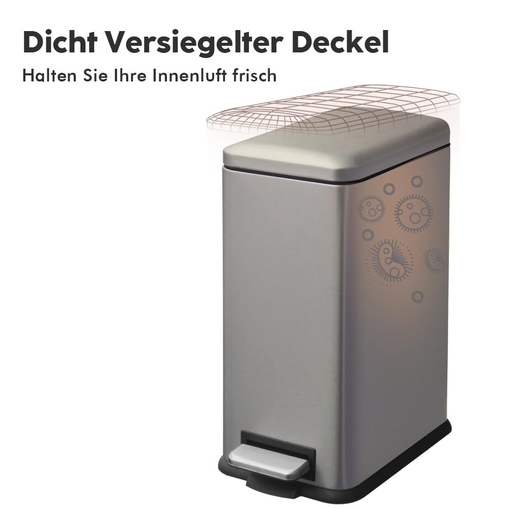 JM ·YIPENG Mülleimer Bad 5L,Rechteckiger Tretmülleimer mit Deckel Mülleimer aus Edelstahl,Schlank Mü