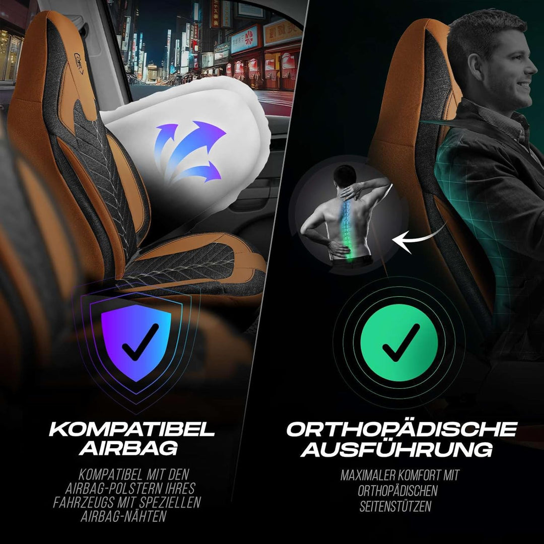 Autositzbezüge Universal für Wohnmobil & Caravan - Vordersitze Auto Sitzbezug aus Leinen, Schwarz-Te