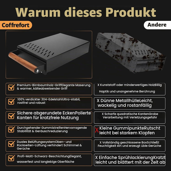 Edelstahl Kaffee Klopf Box Behälter für Espresso Siebträgermaschine, Kaffeesatzbehälter Sudschublade