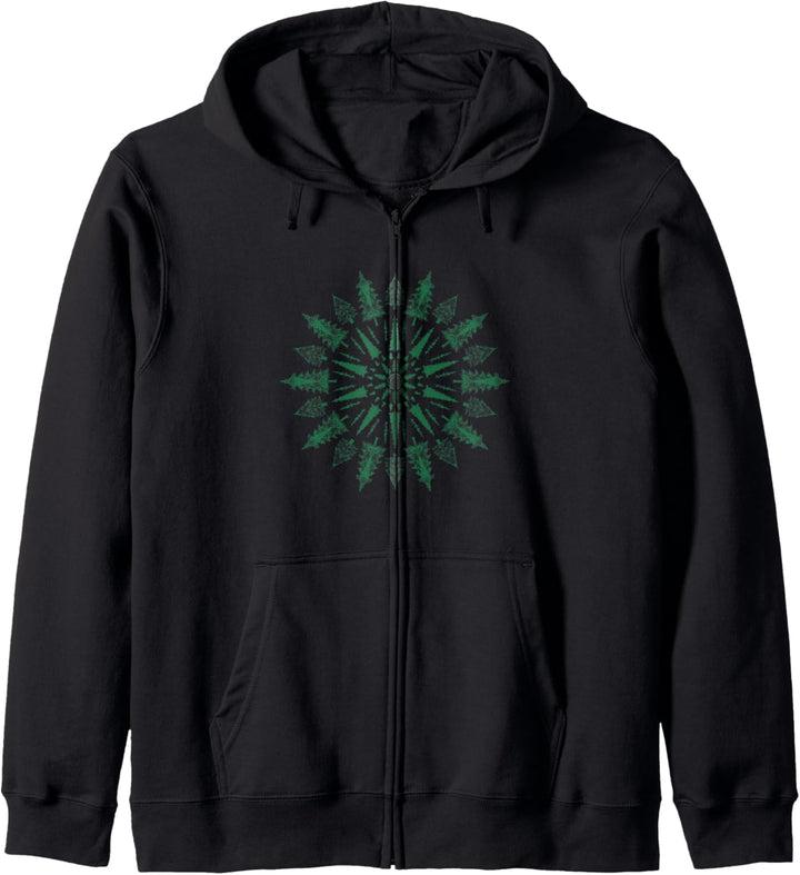 Retro Pine Trees Mandala Minimalist Nature Graphic Kapuzenjacke