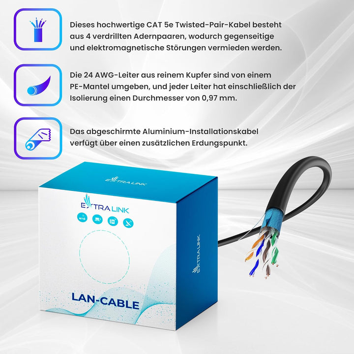 EXTRALINK CAT 5E FTP F/UTP mit Alufolie abgeschirmt Outdoor Ethernet Kabel 50 METER Extern Twisted P