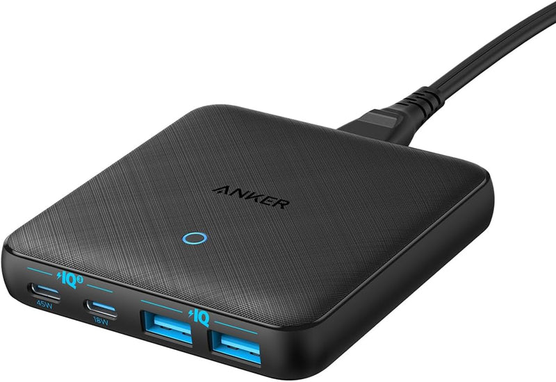 Anker USB-C Ladegerät, 543 (65W II) PIQ 3.0 & GaN 4-Port Netzteil, Dünnes Design, Zwei USB-C Anschlü