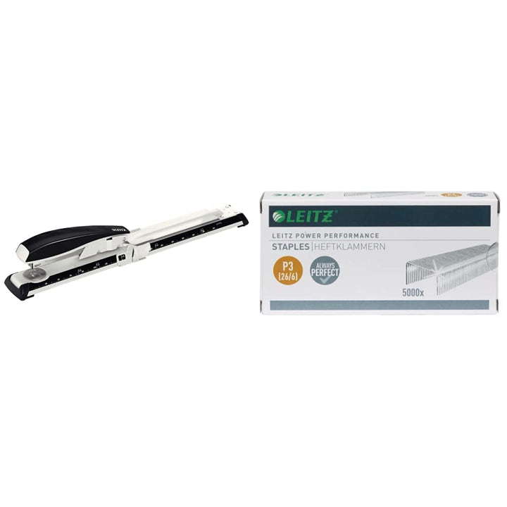 Leitz Langarm-Büroheftgerät aus Metall, Für 40 Blatt, Inkl. Heftklammern, Ergonomisches Design, Schw