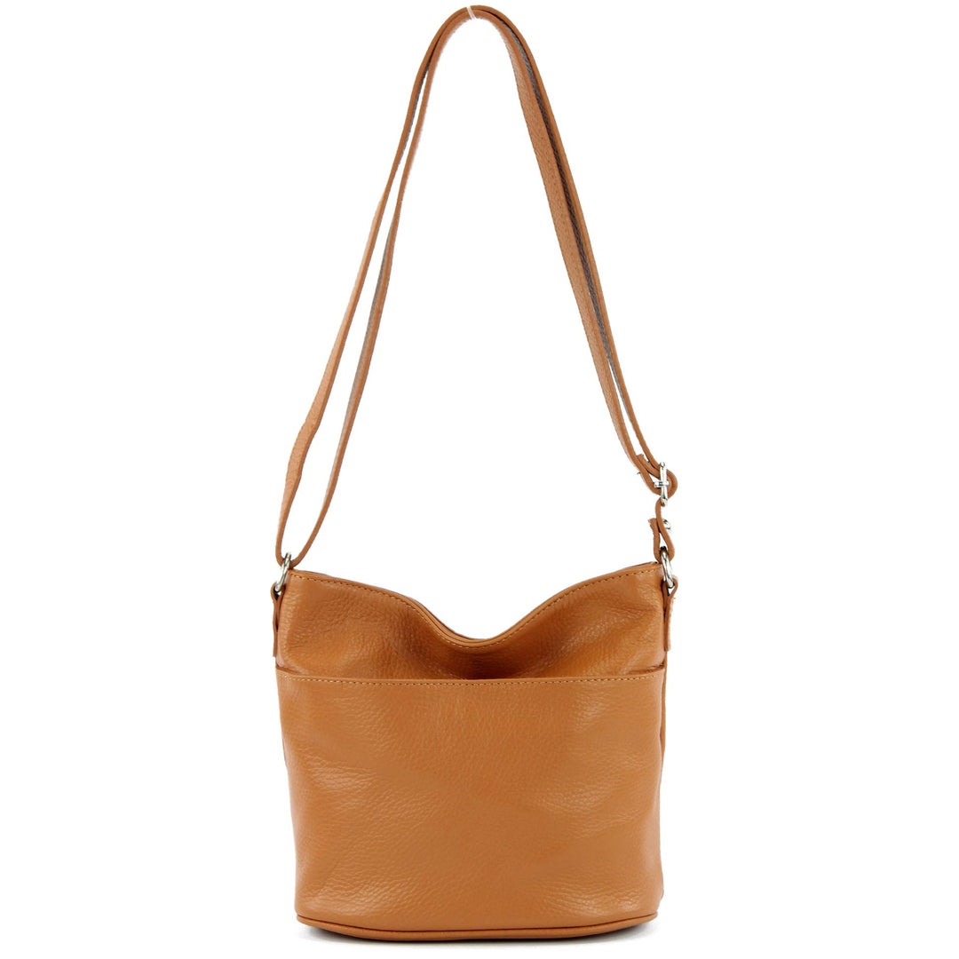 modamoda de - T198 - ital. Umhängetasche Klein Small aus Leder Camel, Camel