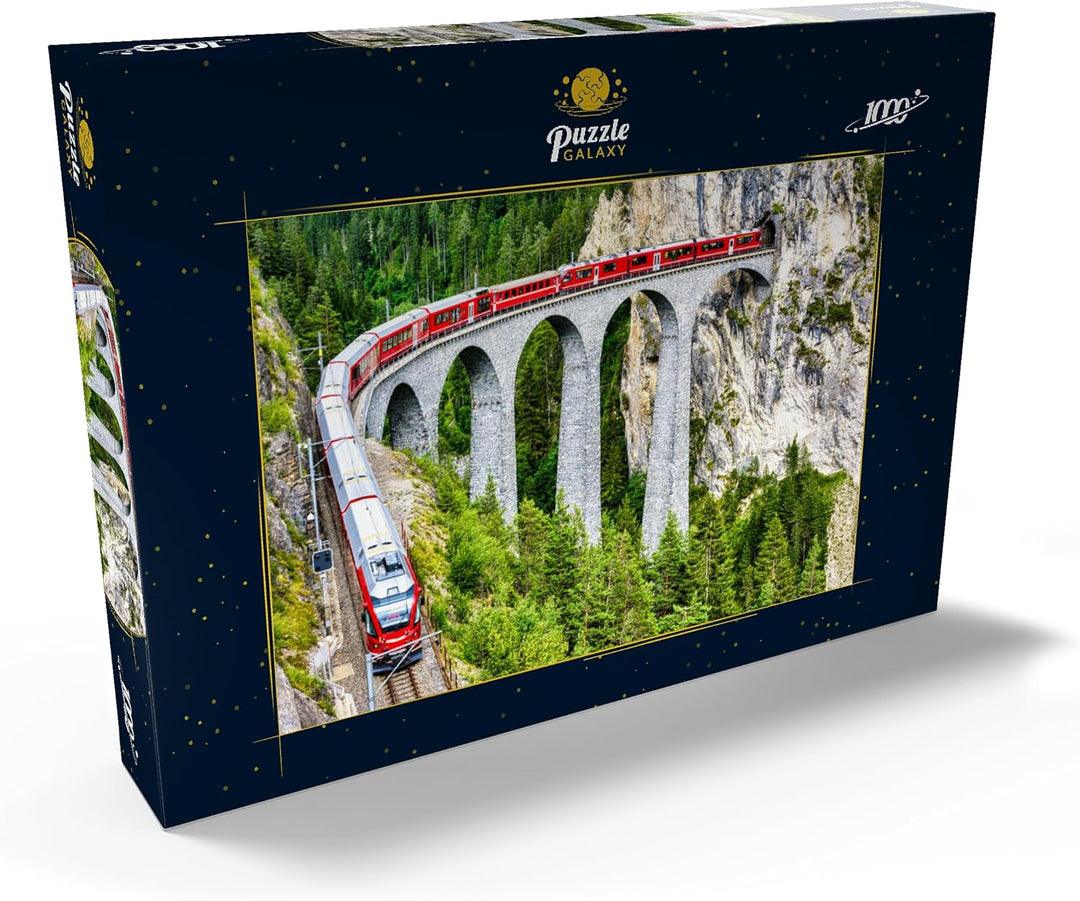 Bernina-Express Gletscherzug auf dem Landwasserviadukt in den Schweizer Alpen - Premium 1000 Teile P
