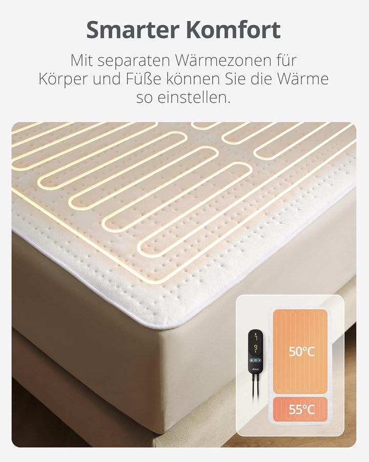Duux Snooze Fleece Elektrische Unterdecke – Weiche Fleece-Deckschicht – 6 Heizstufen & Timer – Wasch